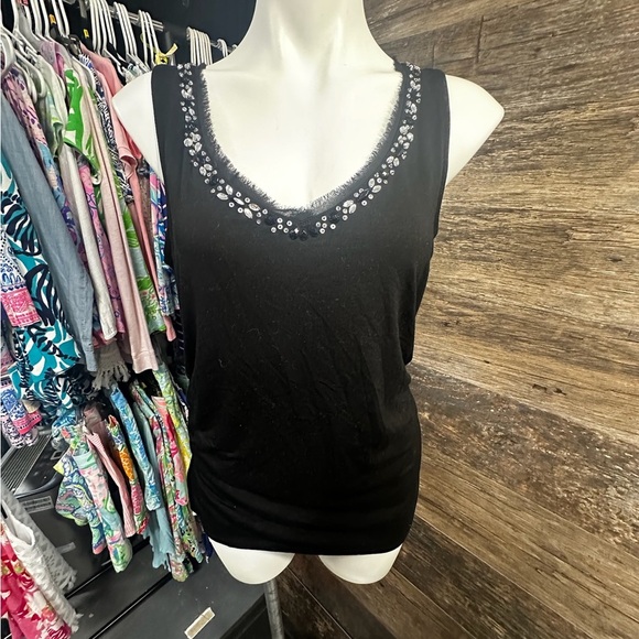 White House Black Market Black Embellished Sleeveless Tank - Picture 1 of 10